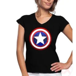 Camiseta Mujer Escudo Clásico Capitan América Marvel