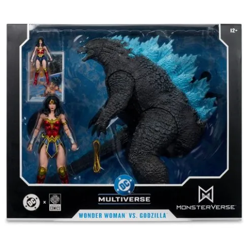 DC Justice League Monsterverse DC Multiverse Pack de 2 Figuras Wonder Woman Vs. Atomic Blast Godzilla 18 cm