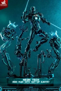 Iron Man 2 Figura 1/6 Neon Tech Iron Man with Suit-Up Gantry 32 cm
