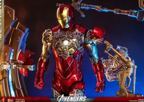 Marvel Los Vengadores Figura Movie Masterpiece Diecast 1/6 Iron Man Mark VI (2.0) with Suit-Up Gantry 32 cm