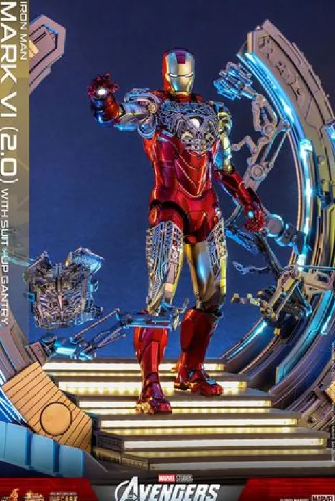 Marvel Los Vengadores Figura Movie Masterpiece Diecast 1/6 Iron Man Mark VI (2.0) with Suit-Up Gantry 32 cm