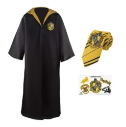 Pack Disfraz Túnica Mago Hufflepuff con corbata y 5 tatuajes Harry Potter
