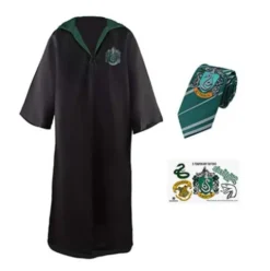 Pack Disfraz Túnica Mago Slytherin con corbata y 5 tatuajes Harry Potter